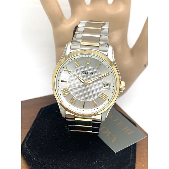 Bulova Men's Watch 98B391 Silver Dial Date Quartz Two Tone Stainless Steel 41mm - Picture 1 of 15